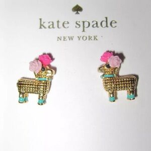 Kate Spade Lama Earrings 14KTSTS & PINK POM-POM & Turquoise Collar,Spade backs